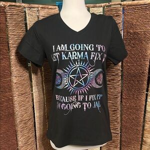 Women's Black Graphic V-Neck T-Shirt